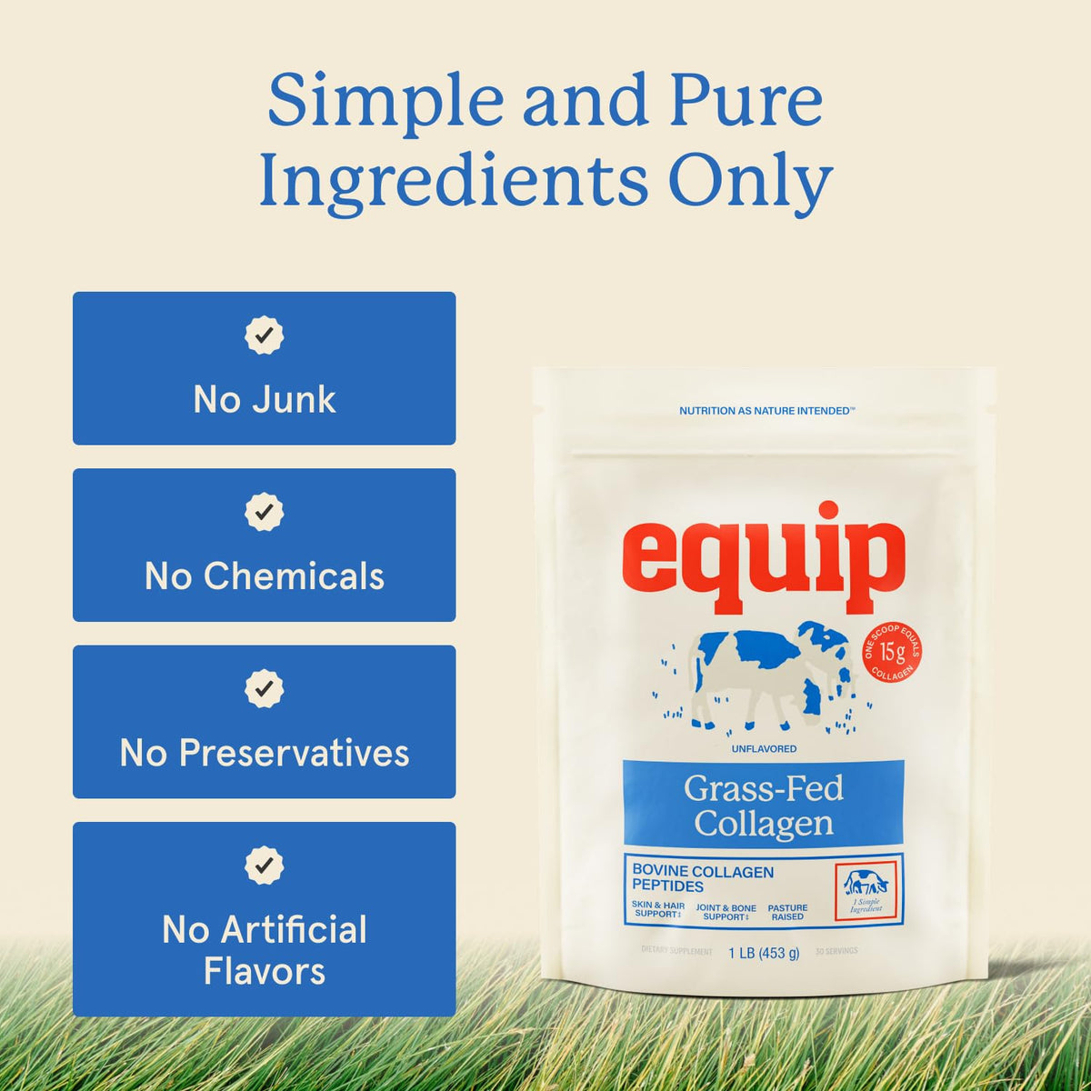 Equip Foods Grass Fed Collagen Powder | Hydrolyzed Bovine Collagen Peptides with Amino Acids | Prime Beef Collagen for Healthy Joints, Skin & Nails | Non-GMO, Paleo Friendly - FENGGESTORE20