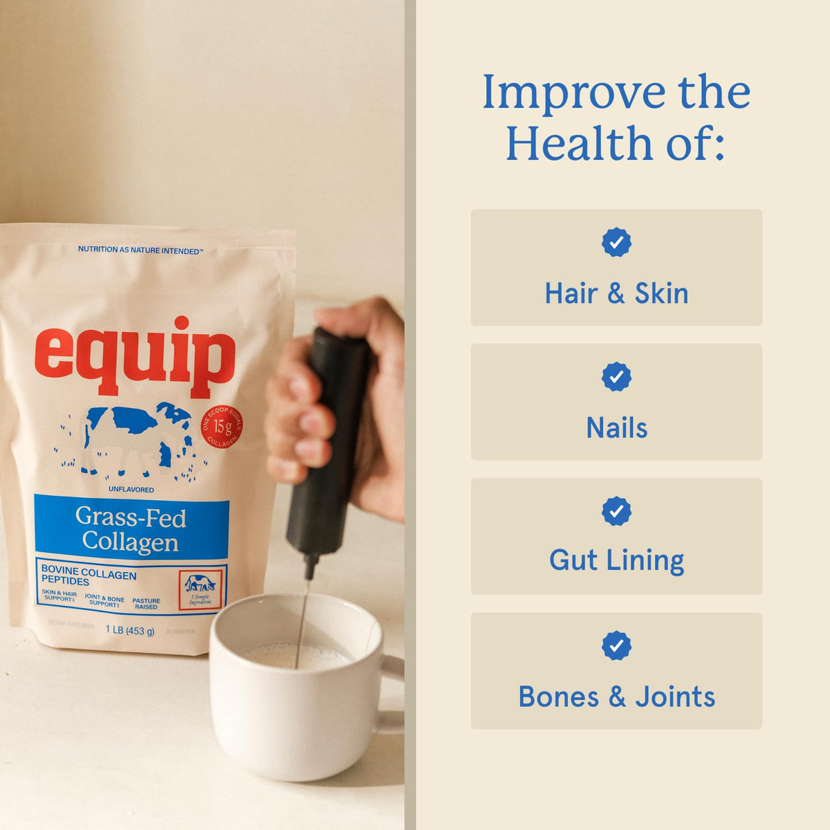 Equip Foods Grass Fed Collagen Powder | Hydrolyzed Bovine Collagen Peptides with Amino Acids | Prime Beef Collagen for Healthy Joints, Skin & Nails | Non-GMO, Paleo Friendly - FENGGESTORE20