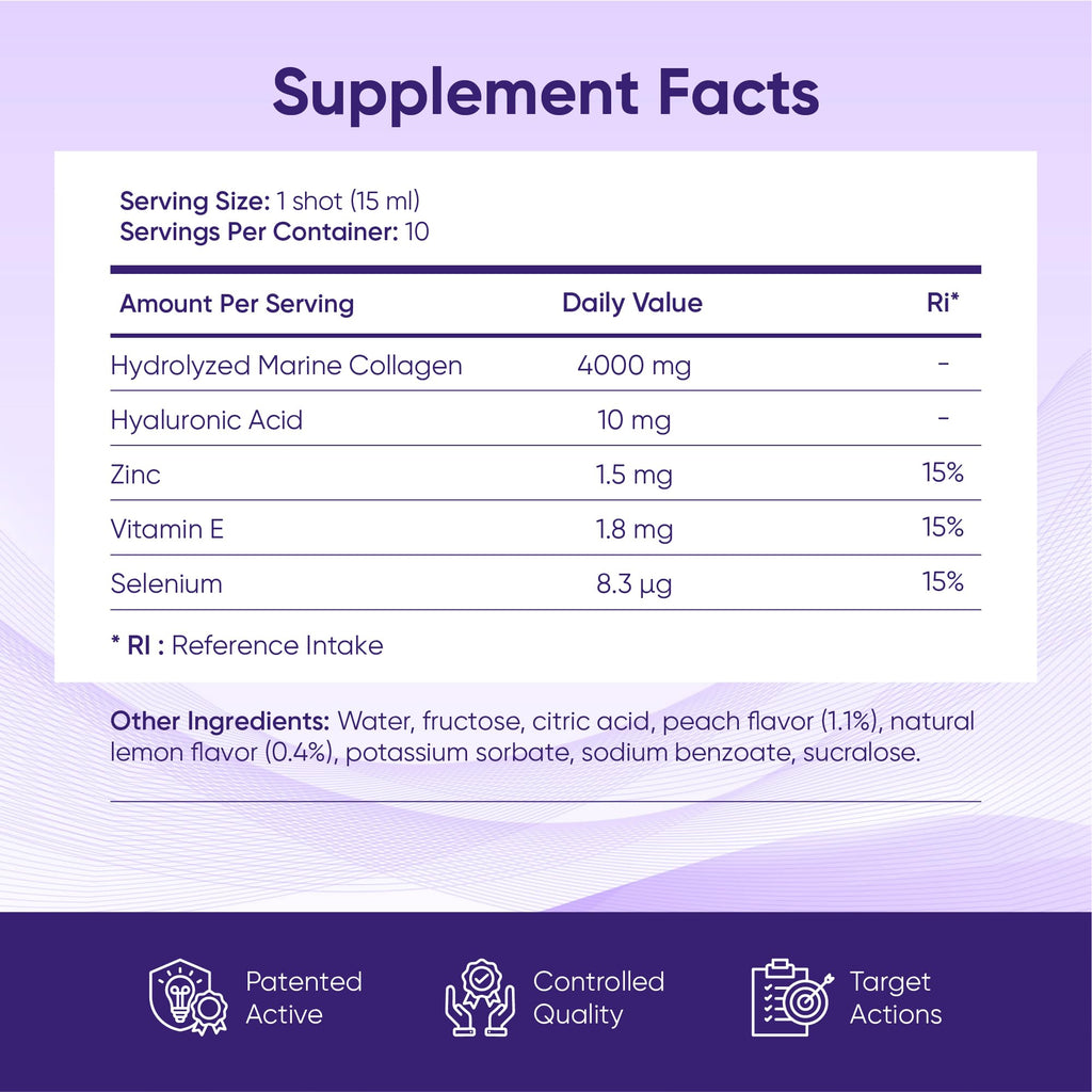 ERIC FAVRE Pure Collagen+ Liquid Collagen for Women – 4000mg Marine Peptides for Radiant Skin, Hair & Nail Health – Hyaluronic Acid, Vitamin E – 10 Shots, Peach Lemon Flavor - FENGGESTORE20