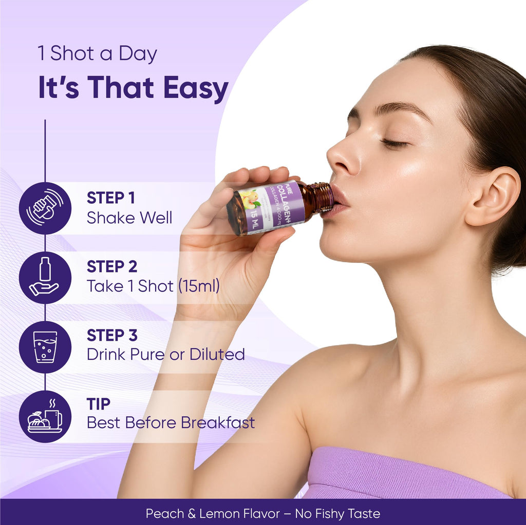 ERIC FAVRE Pure Collagen+ Liquid Collagen for Women – 4000mg Marine Peptides for Radiant Skin, Hair & Nail Health – Hyaluronic Acid, Vitamin E – 10 Shots, Peach Lemon Flavor - FENGGESTORE20