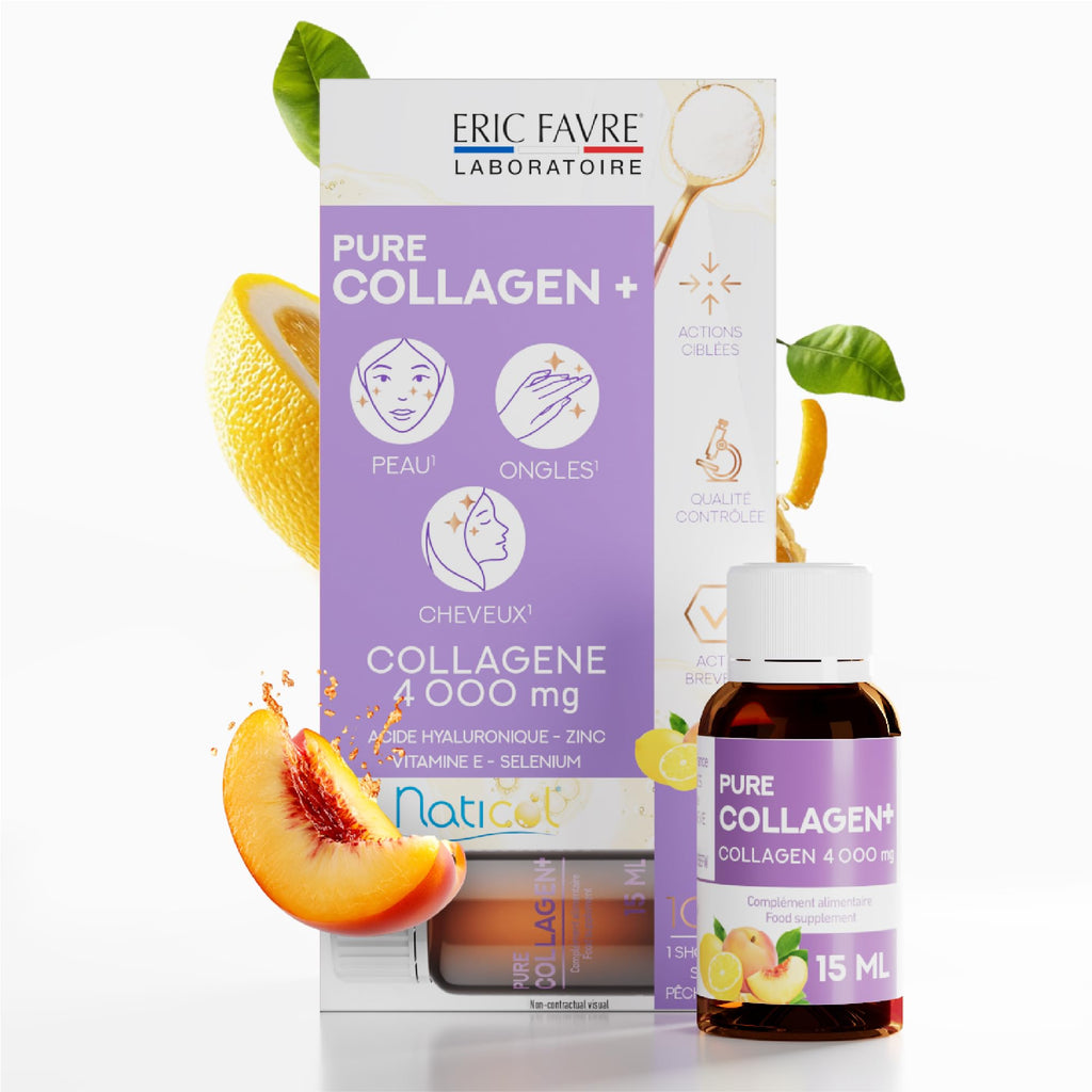 ERIC FAVRE Pure Collagen+ Liquid Collagen for Women – 4000mg Marine Peptides for Radiant Skin, Hair & Nail Health – Hyaluronic Acid, Vitamin E – 10 Shots, Peach Lemon Flavor - FENGGESTORE20