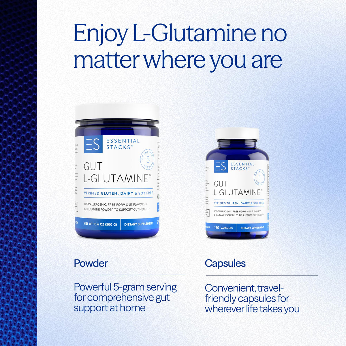 Essential Stacks Gut L-Glutamine Capsules 1000mg (Made in USA) - Gluten, Dairy & Soy Free, Non-GMO L Glutamine for Gut Health - 60 Serves (120 Caps) - FENGGESTORE20