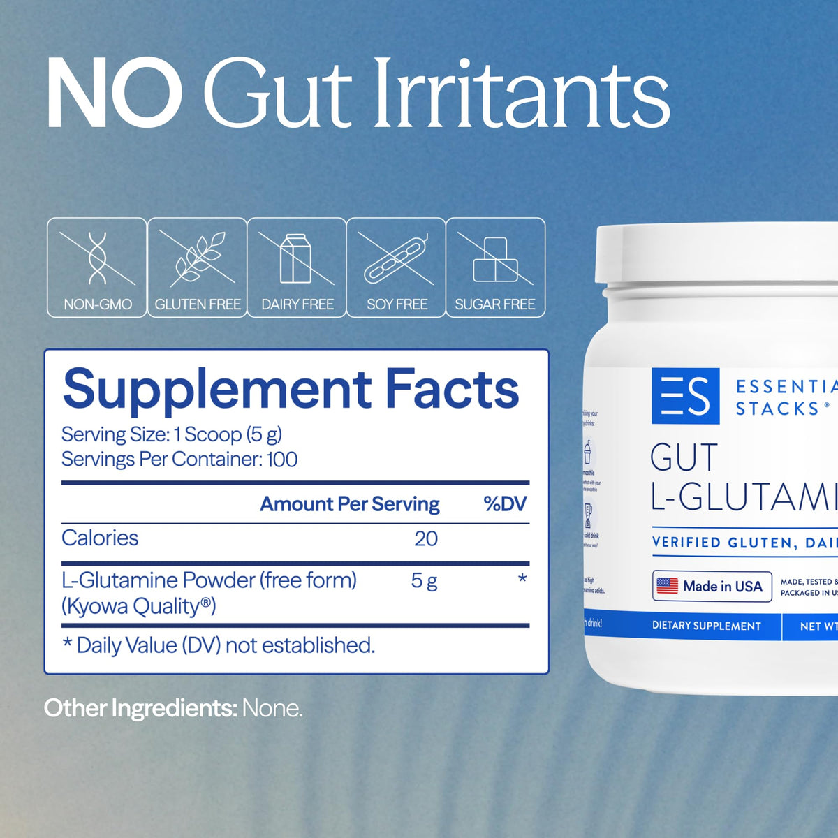 Essential Stacks Gut L-Glutamine Powder - Exclusively Made in USA - Pure L Glutamine Powder for Gut Health (100 Servings, Unflavored) - FENGGESTORE20
