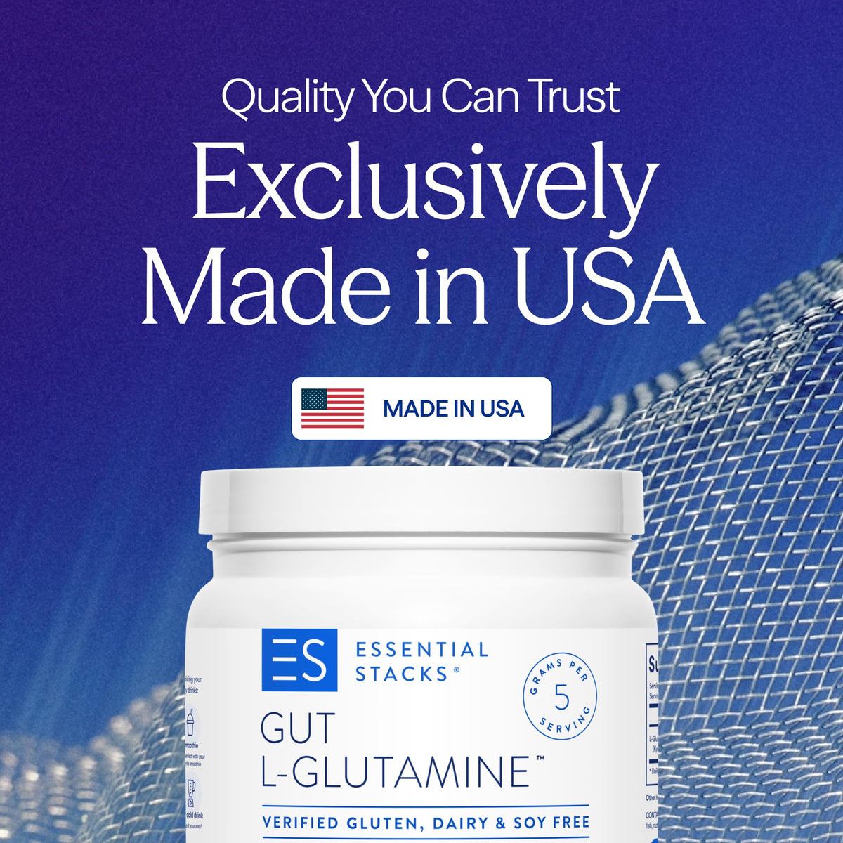 Essential Stacks Gut L-Glutamine Powder - Exclusively Made in USA - Pure L Glutamine Powder for Gut Health (100 Servings, Unflavored) - FENGGESTORE20