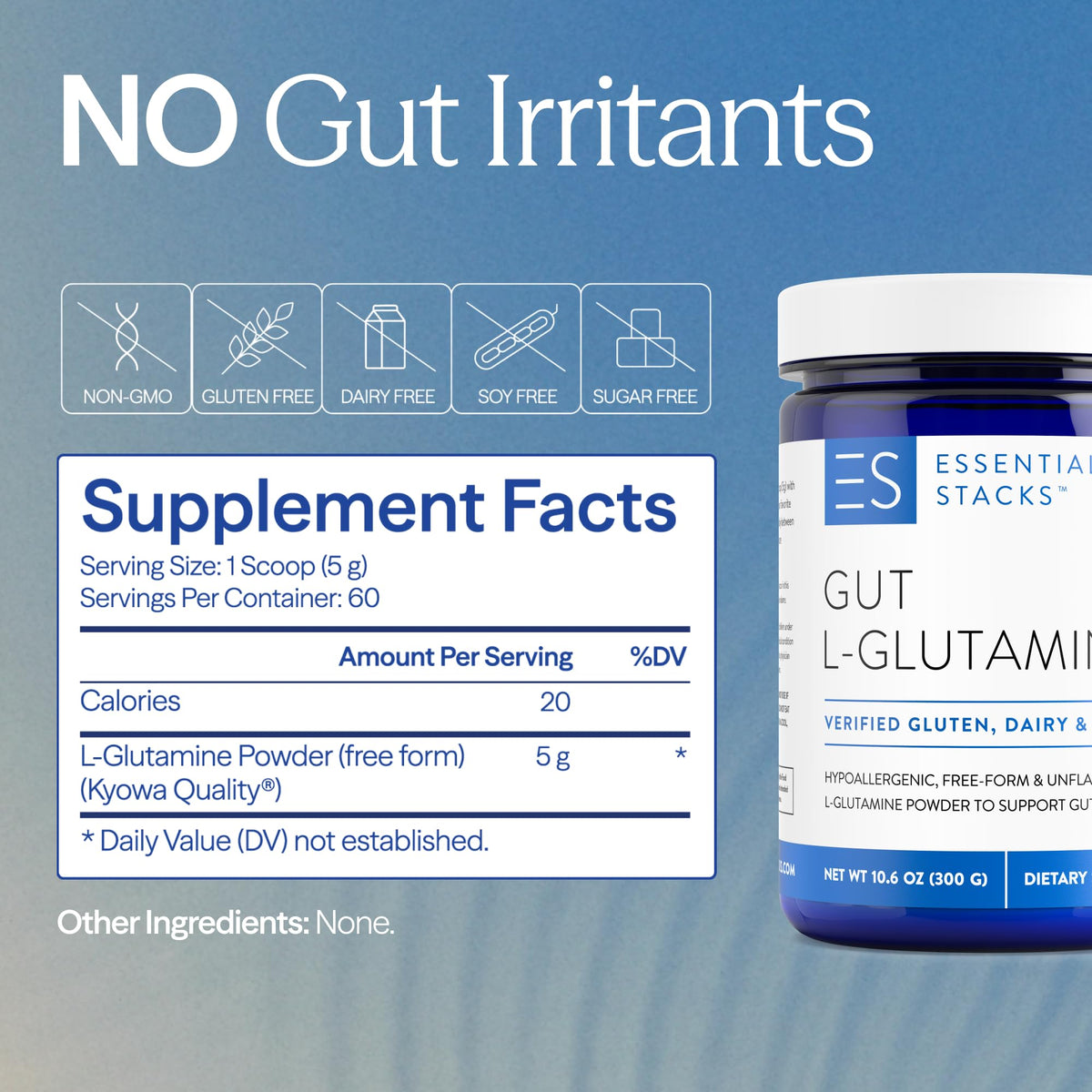 Essential Stacks Gut L-Glutamine Powder - Exclusively Made in USA - Pure L Glutamine Powder for Gut Health (60 Servings, Unflavored) - FENGGESTORE20