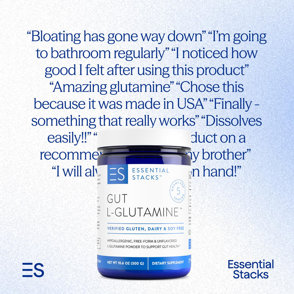 Essential Stacks Gut L-Glutamine Powder - Exclusively Made in USA - Pure L Glutamine Powder for Gut Health (60 Servings, Unflavored) - FENGGESTORE20