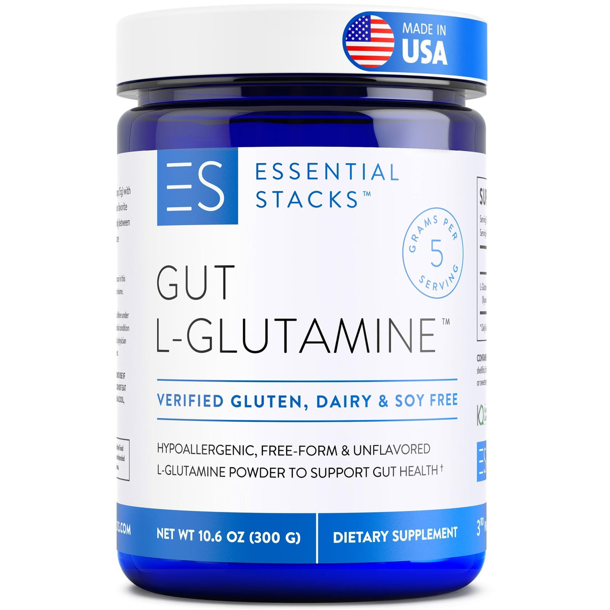Essential Stacks Gut L-Glutamine Powder - Exclusively Made in USA - Pure L Glutamine Powder for Gut Health (60 Servings, Unflavored) - FENGGESTORE20