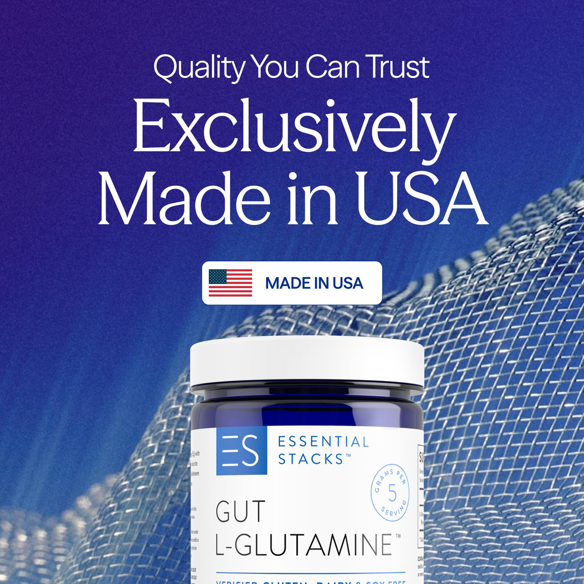 Essential Stacks Gut L-Glutamine Powder - Exclusively Made in USA - Pure L Glutamine Powder for Gut Health (60 Servings, Unflavored) - FENGGESTORE20