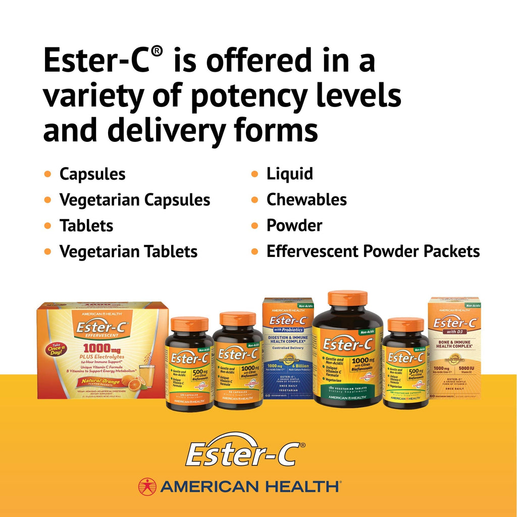 Ester-C American Health with Citrus Bioflavonoids Capsules - 24-Hour Immune Support, Gentle On Stomach, Non-Acidic Vitamin C - FENGGESTORE20