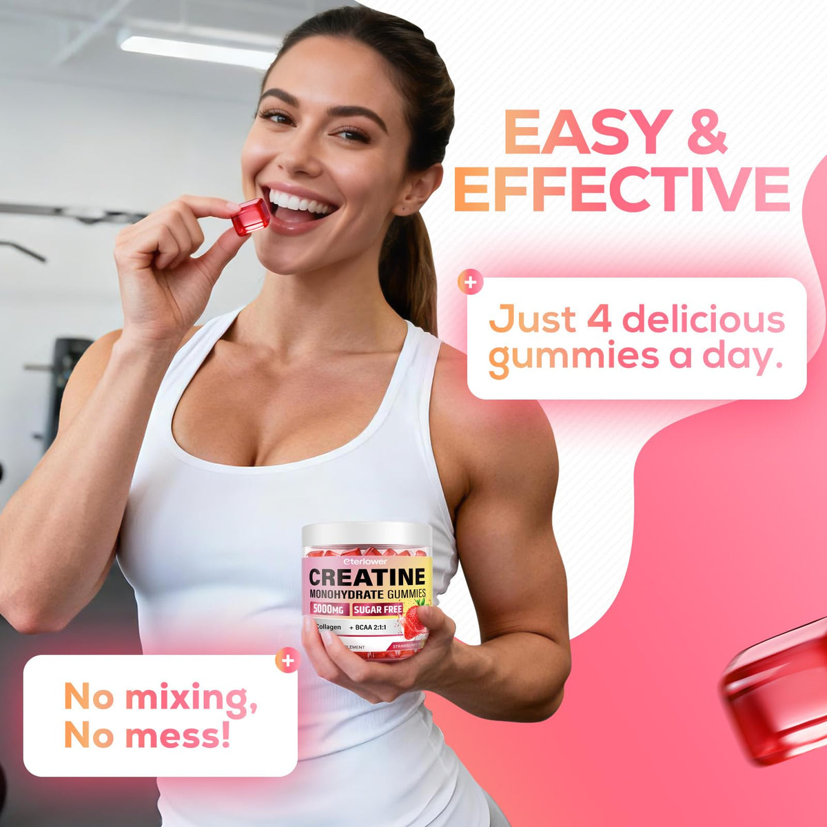 eterlower Creatine Monohydrate Gummies, 5g Creatine Gummies for Women & Men.Pre-Workout & Muscle Growth Support, - FENGGESTORE20