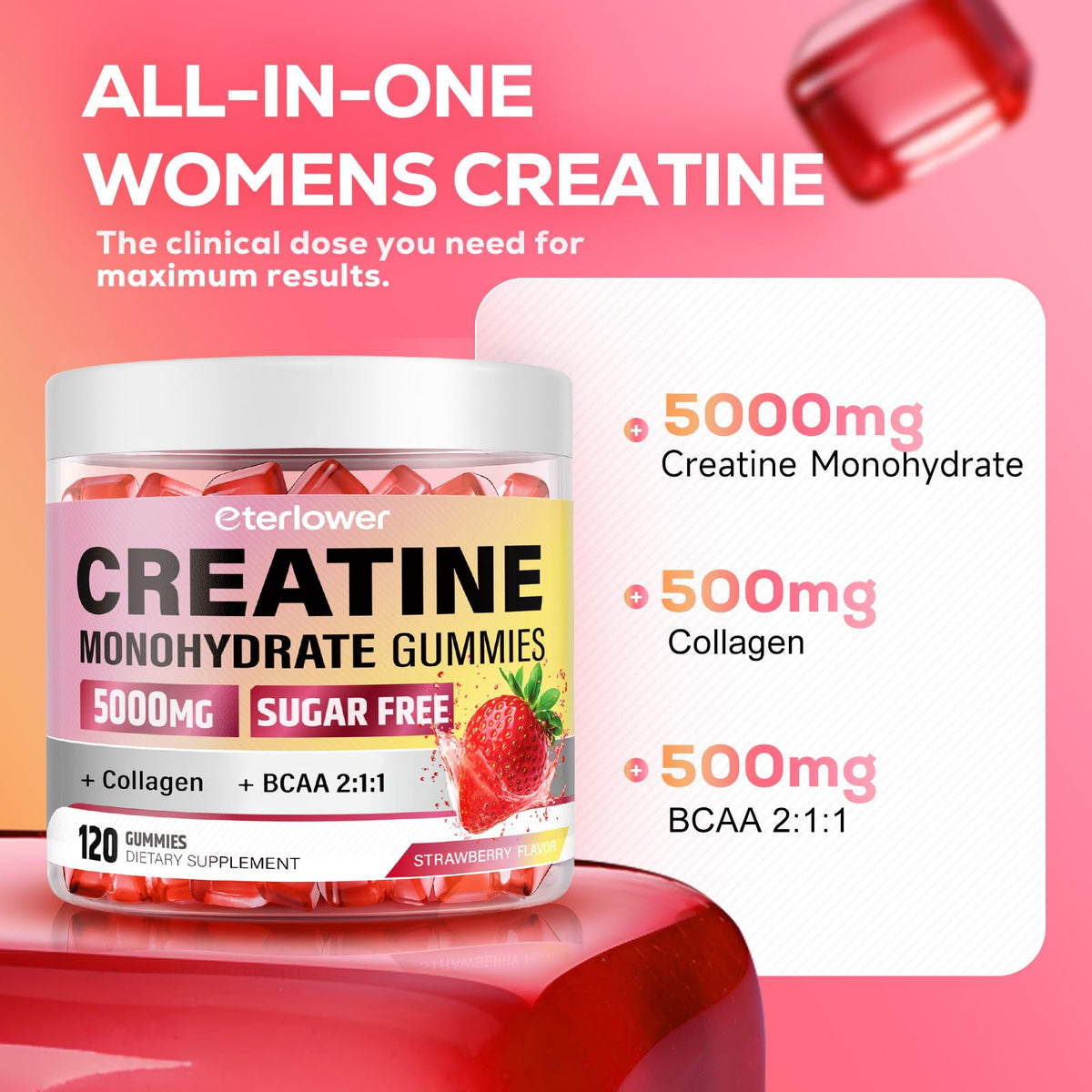 eterlower Creatine Monohydrate Gummies, 5g Creatine Gummies for Women & Men.Pre-Workout & Muscle Growth Support, - FENGGESTORE20