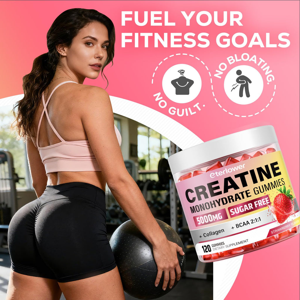 eterlower Creatine Monohydrate Gummies, 5g Creatine Gummies for Women & Men.Pre-Workout & Muscle Growth Support, - FENGGESTORE20