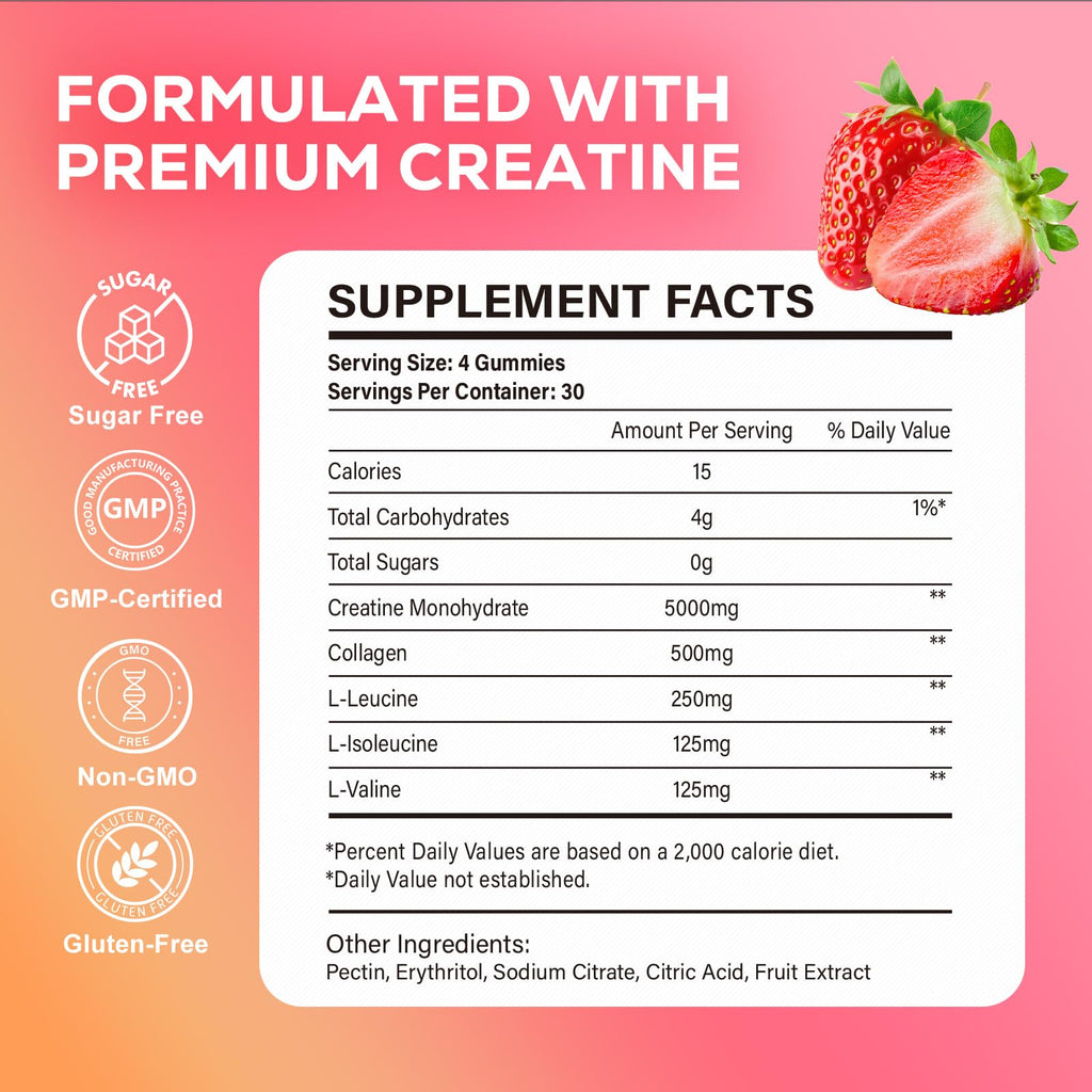 eterlower Creatine Monohydrate Gummies, 5g Creatine Gummies for Women & Men.Pre-Workout & Muscle Growth Support, - FENGGESTORE20