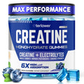 eterlower Creatine Monohydrate Gummies 5g – Pre-Workout Energy & Muscle Growth Support for Men & Women | Blueberry Electrolyte Gummies, 120 Count - FENGGESTORE20