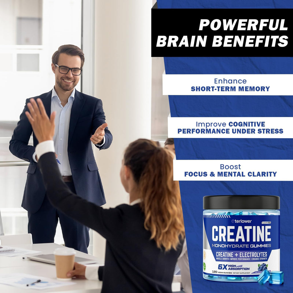 eterlower Creatine Monohydrate Gummies 5g – Pre-Workout Energy & Muscle Growth Support for Men & Women | Blueberry Electrolyte Gummies, 120 Count - FENGGESTORE20