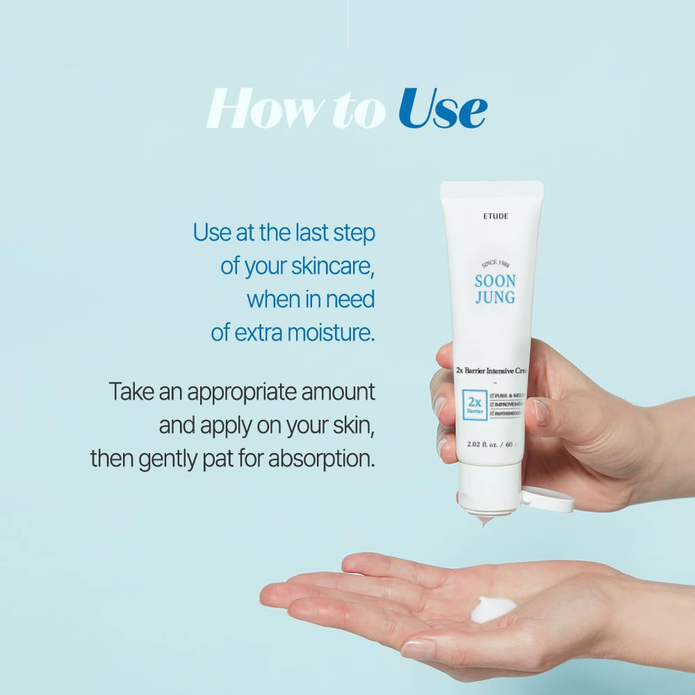 ETUDE SoonJung 2x Intensive Cream for Barrier Repair, Rich Moist, Madecassoside & Panthenol for Soothing, Face Moisturizer for Sensitive Skin - FENGGESTORE20