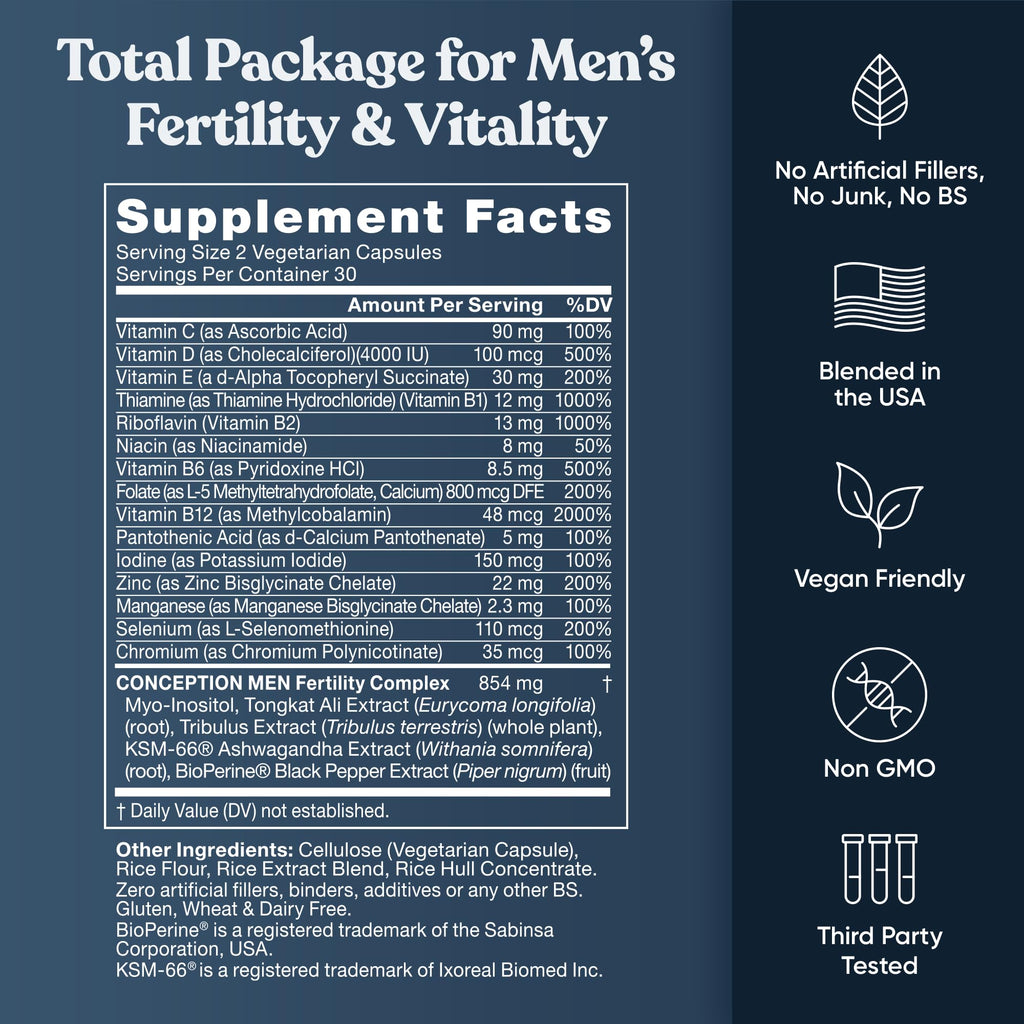 Eu Natural Conception for Him - Male Fertility Supplements with Ashwagandha, Folate & Zinc - Sperm Count, Motility & Strength Support - Fertility Support for Men, 60 Vegetarian Capsules - FENGGESTORE20