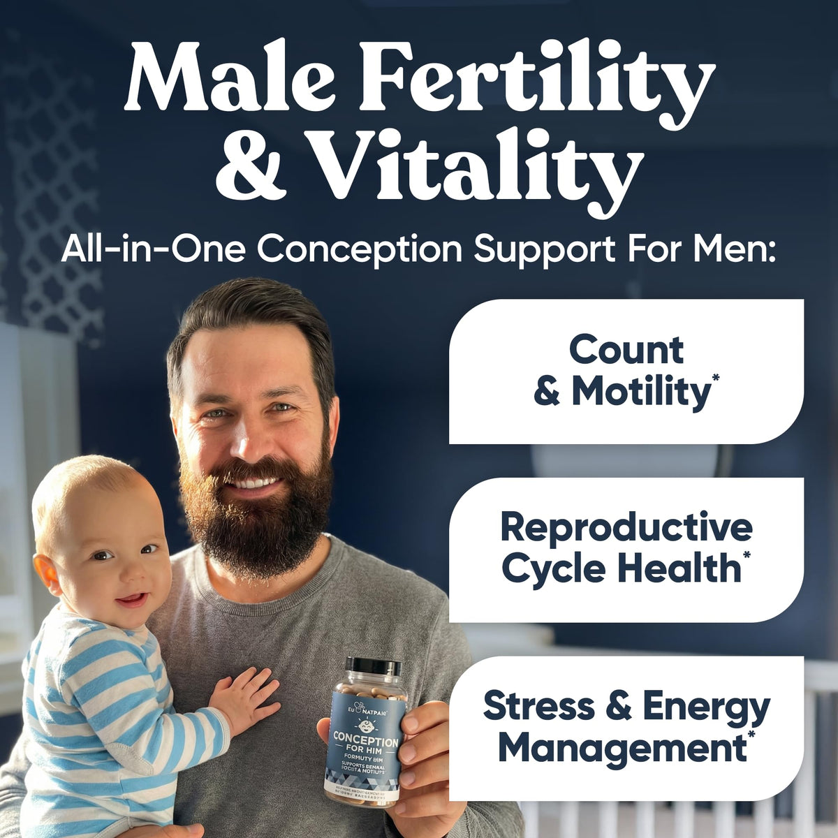 Eu Natural Conception for Him - Male Fertility Supplements with Ashwagandha, Folate & Zinc - Sperm Count, Motility & Strength Support - Fertility Support for Men, 60 Vegetarian Capsules - FENGGESTORE20