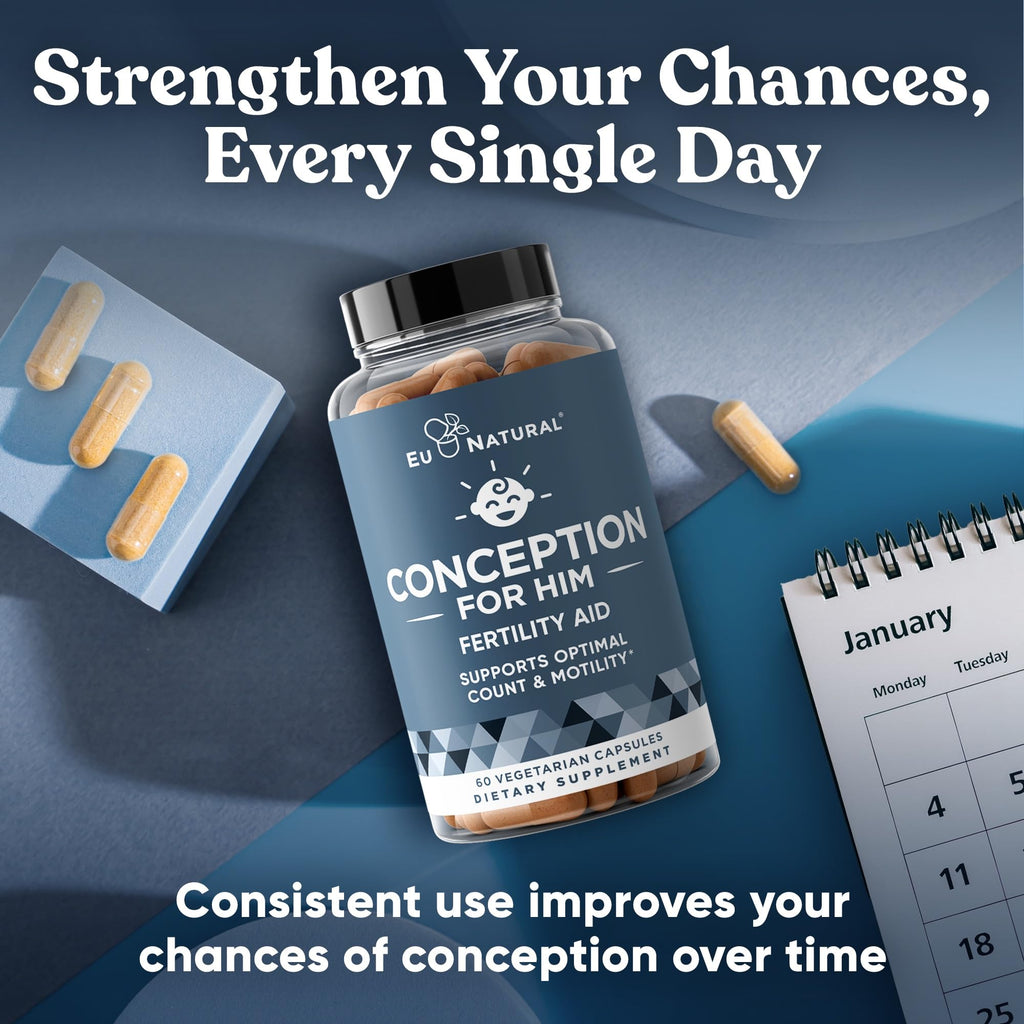 Eu Natural Conception for Him - Male Fertility Supplements with Ashwagandha, Folate & Zinc - Sperm Count, Motility & Strength Support - Fertility Support for Men, 60 Vegetarian Capsules - FENGGESTORE20