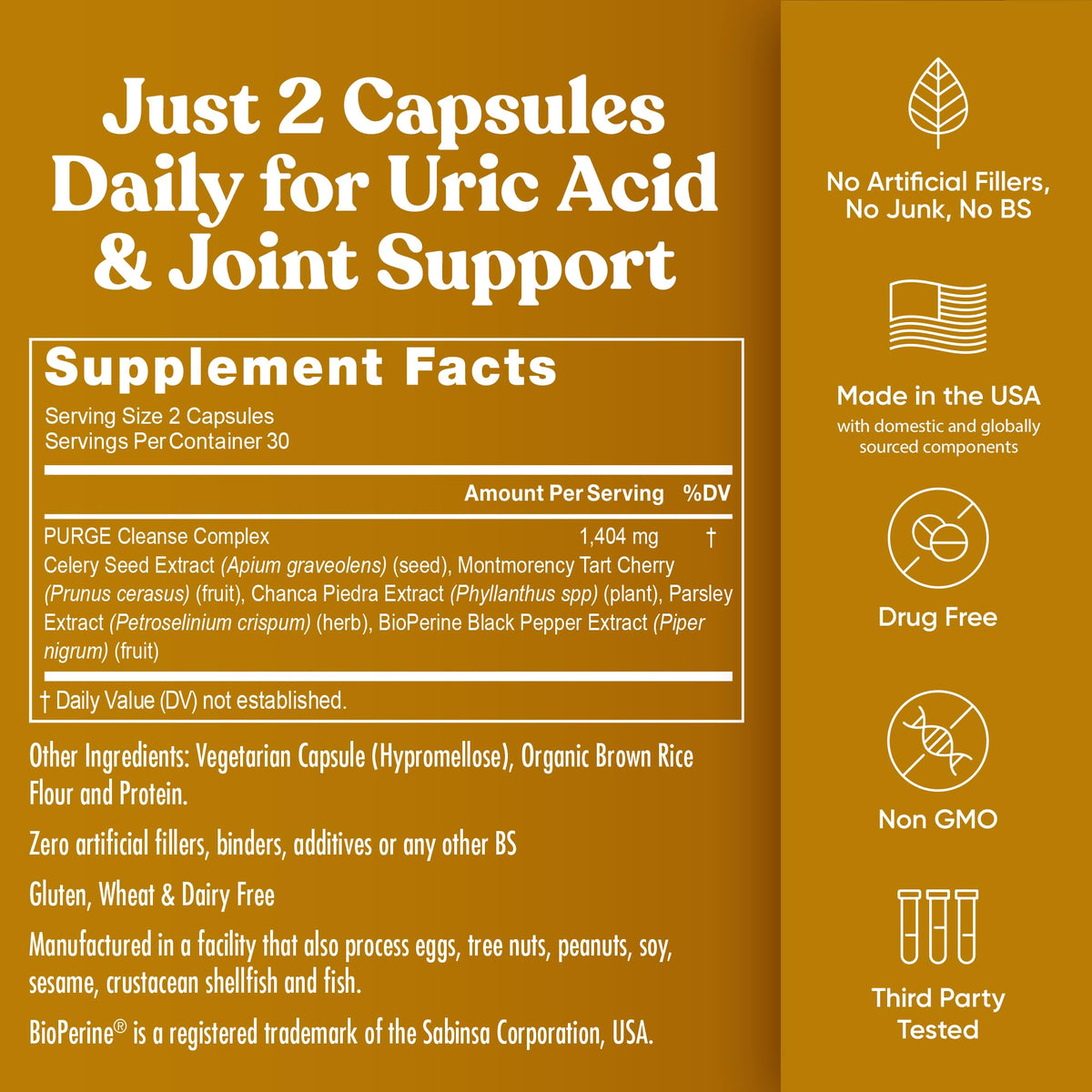 Eu Natural Purge Uric Acid Flush - Eat & Drink What You Want - Uric Acid Support for Joints & Mobility with Celery Seed - FENGGESTORE20