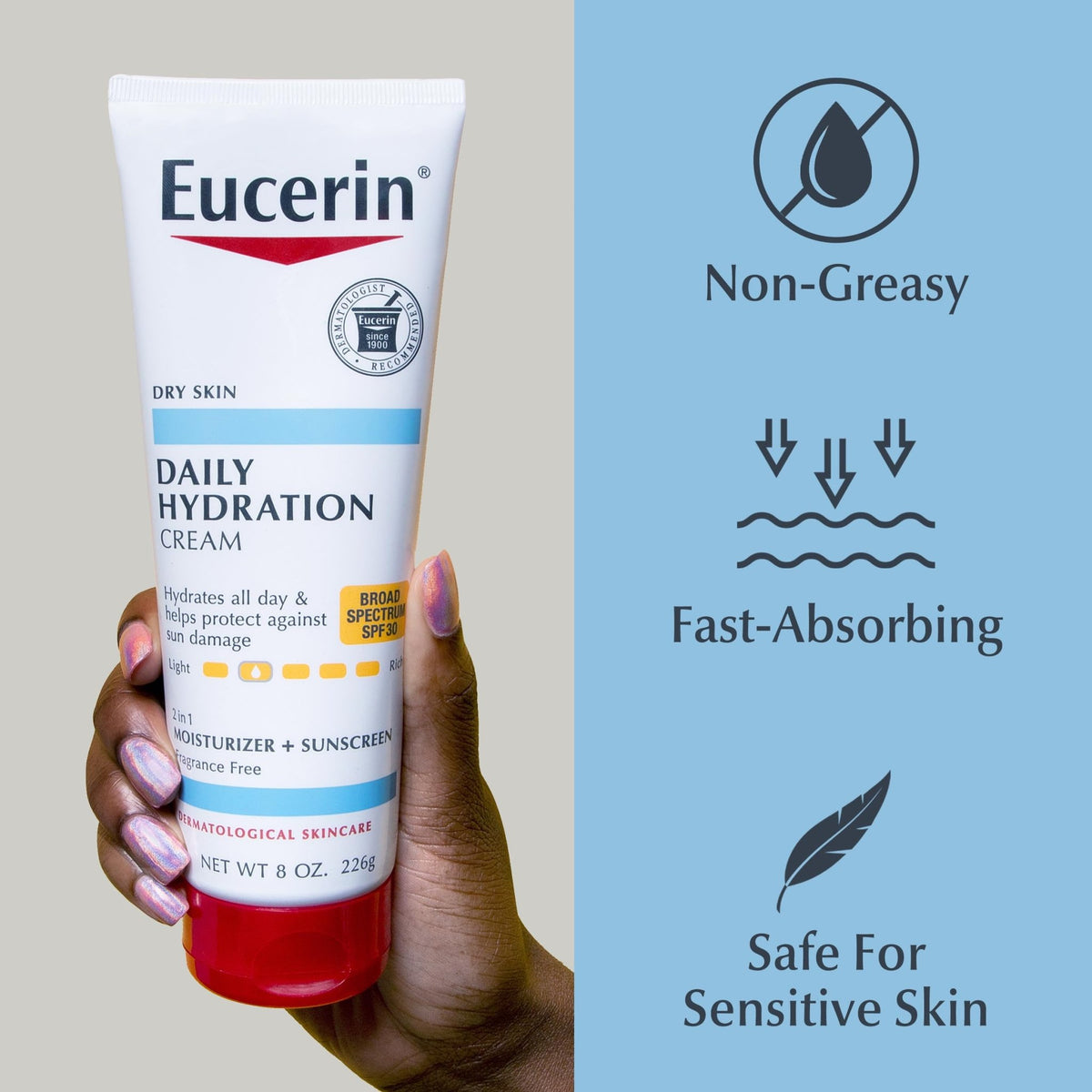 Eucerin Daily Hydration Broad Spectrum SPF 30 Sunscreen Body Cream for Dry Skin, Fragrance Free Sunscreen Moisturizer, 8 Oz Tube - FENGGESTORE20