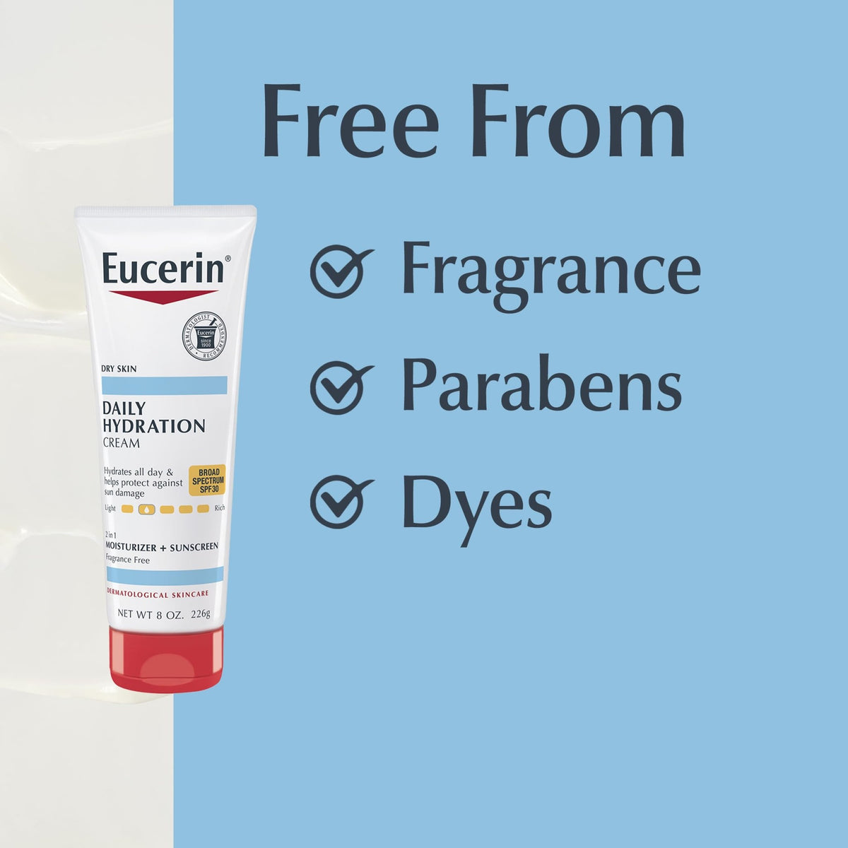 Eucerin Daily Hydration Broad Spectrum SPF 30 Sunscreen Body Cream for Dry Skin, Fragrance Free Sunscreen Moisturizer, 8 Oz Tube - FENGGESTORE20