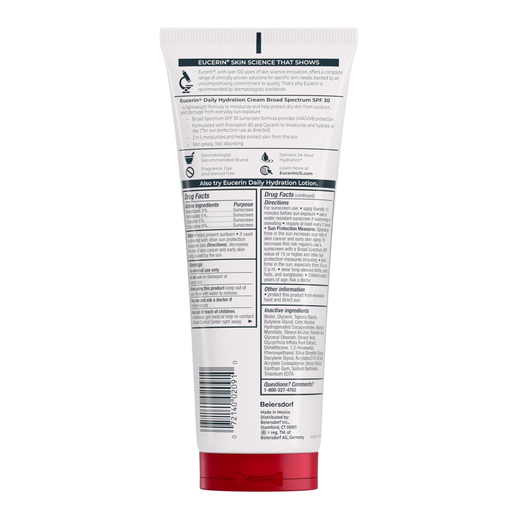 Eucerin Daily Hydration Broad Spectrum SPF 30 Sunscreen Body Cream for Dry Skin, Fragrance Free Sunscreen Moisturizer, 8 Oz Tube - FENGGESTORE20