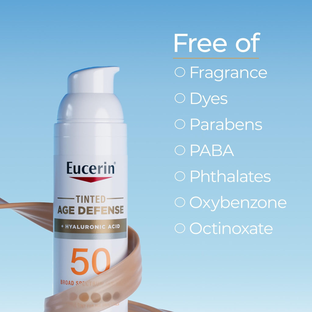 Eucerin Sun Tinted Age Defense Face Sunscreen Lotion SPF 50 with Hyaluronic Acid - FENGGESTORE20