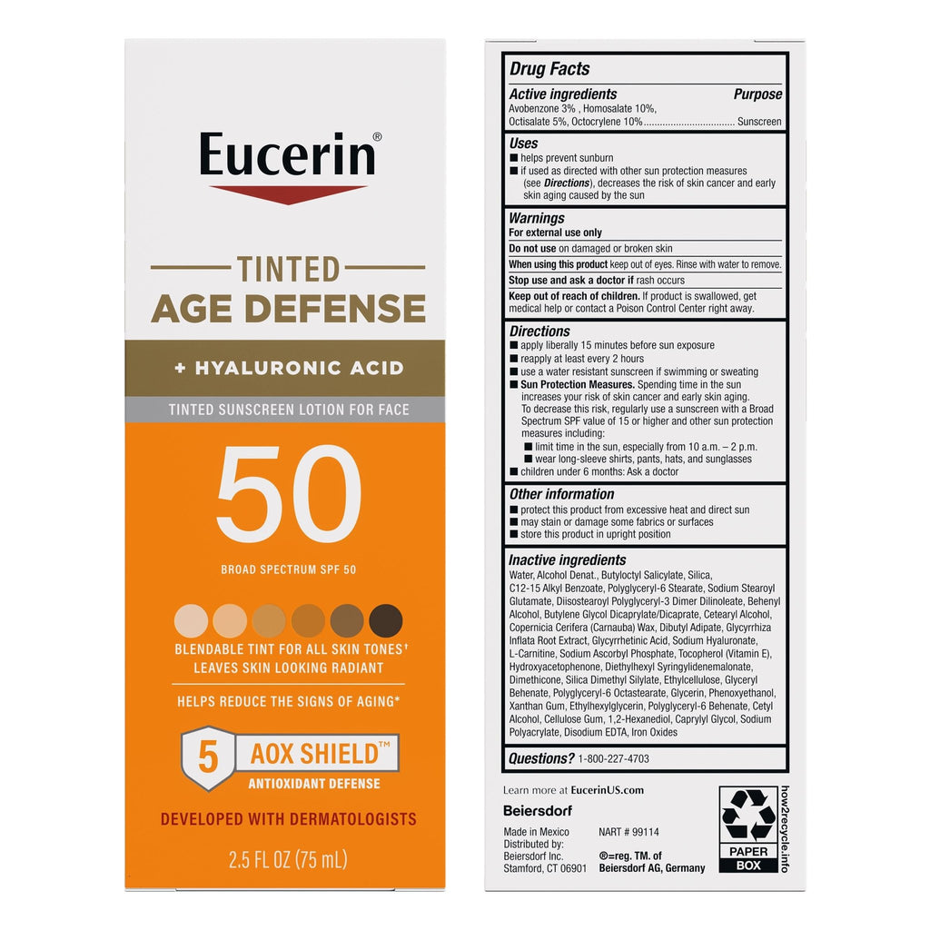 Eucerin Sun Tinted Age Defense Face Sunscreen Lotion SPF 50 with Hyaluronic Acid - FENGGESTORE20