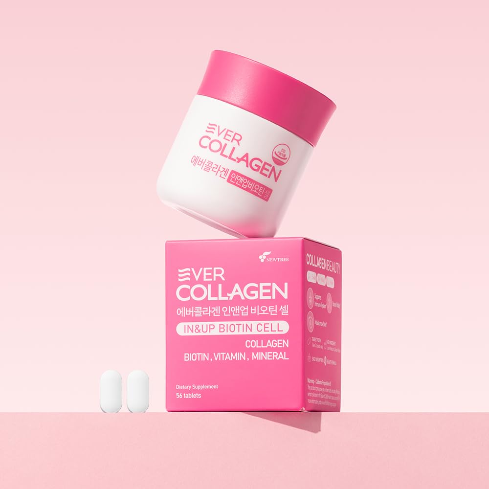 Ever Collagen in&UP Biotin Cell, Low Molecular Marine Fish Collagen Peptides Tablets with Vitamin Selenium Supplements - Healthy Skin, Hair, Nail for Women - Antioxidant Supplement - FENGGESTORE20