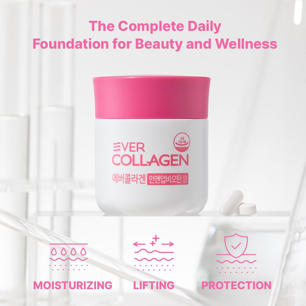 Ever Collagen in&UP Biotin Cell, Low Molecular Marine Fish Collagen Peptides Tablets with Vitamin Selenium Supplements - Healthy Skin, Hair, Nail for Women - Antioxidant Supplement - FENGGESTORE20
