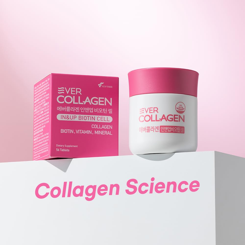 Ever Collagen in&UP Biotin Cell, Low Molecular Marine Fish Collagen Peptides Tablets with Vitamin Selenium Supplements - Healthy Skin, Hair, Nail for Women - Antioxidant Supplement - FENGGESTORE20