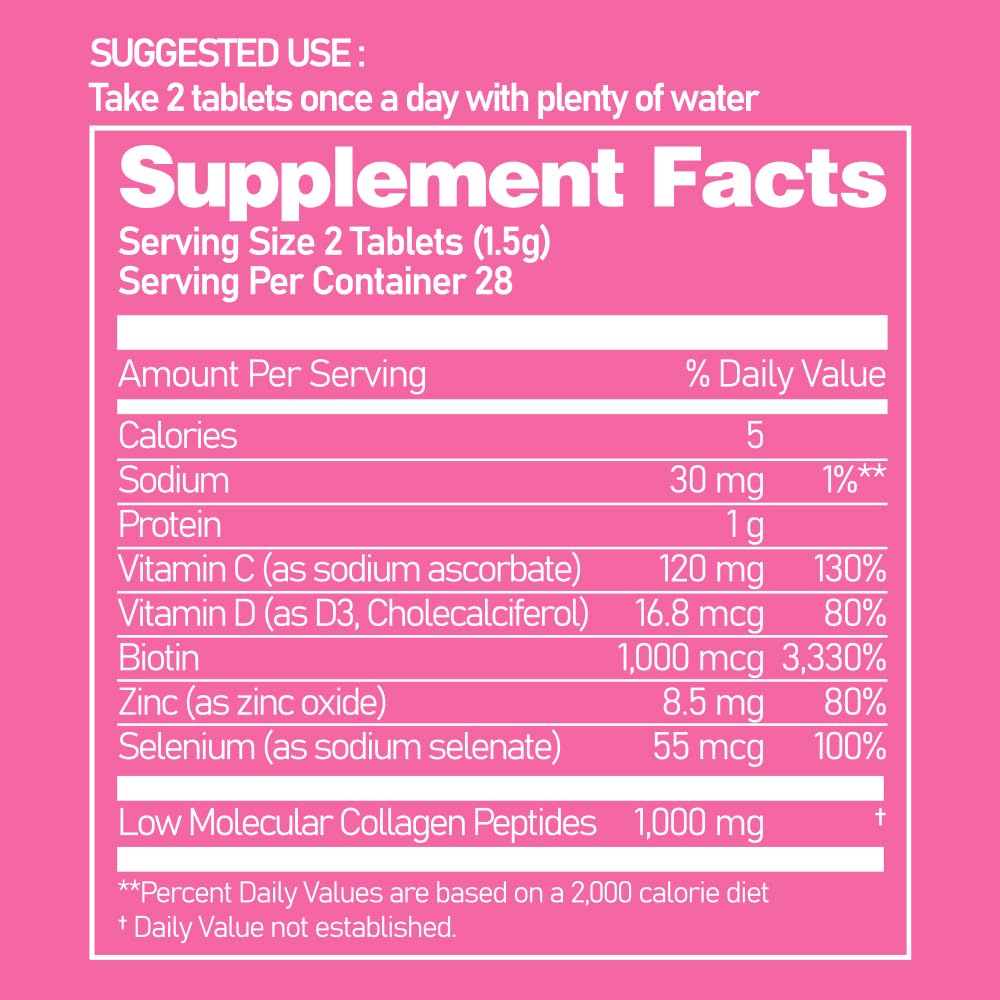 Ever Collagen in&UP Biotin Cell, Low Molecular Marine Fish Collagen Peptides Tablets with Vitamin Selenium Supplements - Healthy Skin, Hair, Nail for Women - Antioxidant Supplement - FENGGESTORE20