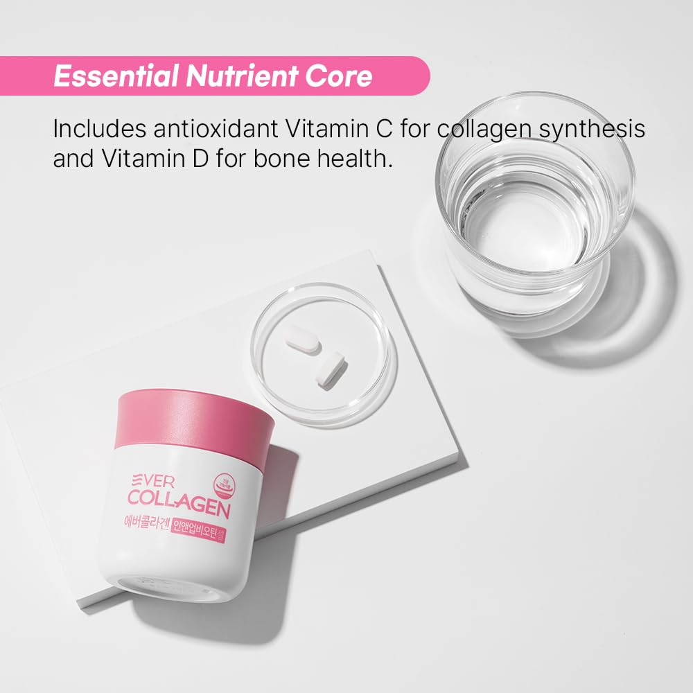 Ever Collagen in&UP Biotin Cell, Low Molecular Marine Fish Collagen Peptides Tablets with Vitamin Selenium Supplements - Healthy Skin, Hair, Nail for Women - Antioxidant Supplement - FENGGESTORE20
