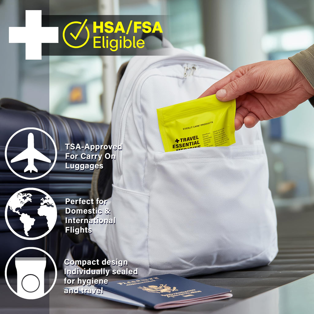 EVERLIT CARE Travel Essential Medicine First Aid Kit I Bonus Medical Supplies I TSA Compliant Mini Size Medkit for Traveling Camping Trips Individually Packed 64 Tablets (Refill Pack) - FENGGESTORE20