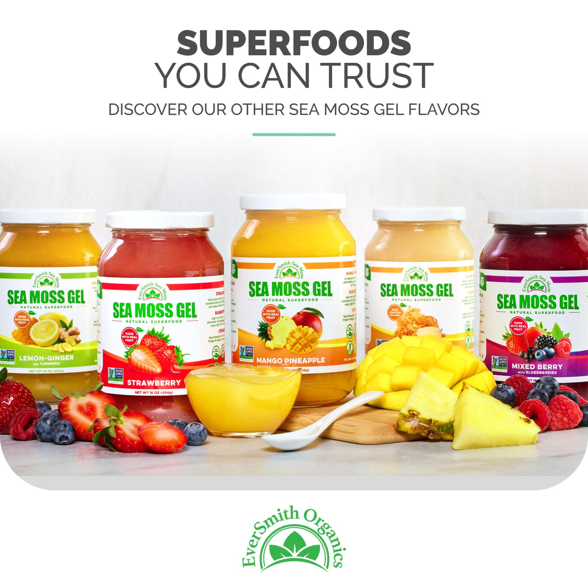EverSmith Organics - Wildcrafted Irish Sea Moss Gel | Made in USA | Rich in Vitamins & Minerals | Sea Moss Gel Raw | Nutritional Supplement | Mango Pineapple (1 Jar) - FENGGESTORE20