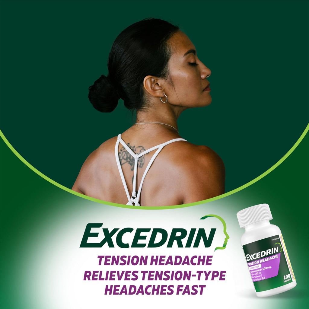 Excedrin Tension Headache Relief Caplets, Acetaminophen 500mg, Caffeine 65mg, Pain Reliever, Aspirin-Free, 100 Count - FENGGESTORE20