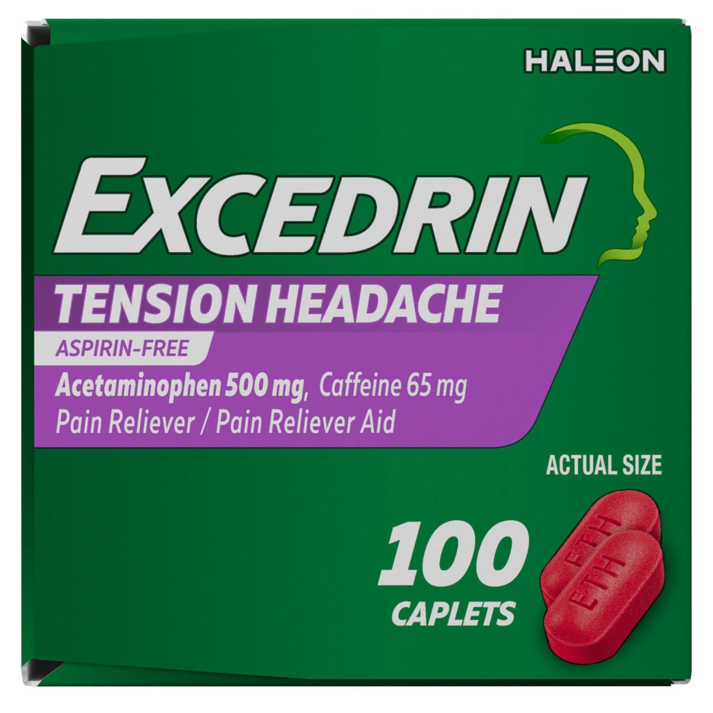 Excedrin Tension Headache Relief Caplets, Acetaminophen 500mg, Caffeine 65mg, Pain Reliever, Aspirin-Free, 100 Count - FENGGESTORE20