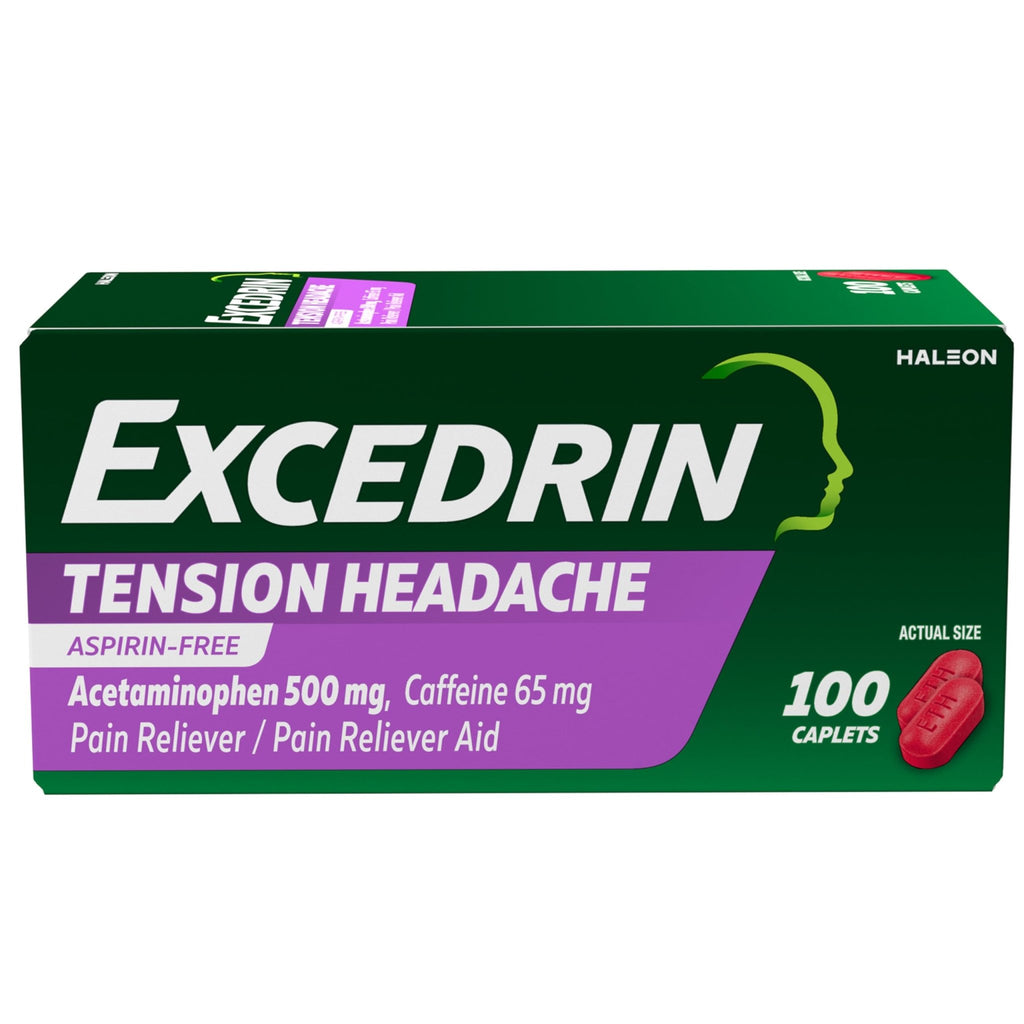 Excedrin Tension Headache Relief Caplets, Acetaminophen 500mg, Caffeine 65mg, Pain Reliever, Aspirin-Free, 100 Count - FENGGESTORE20