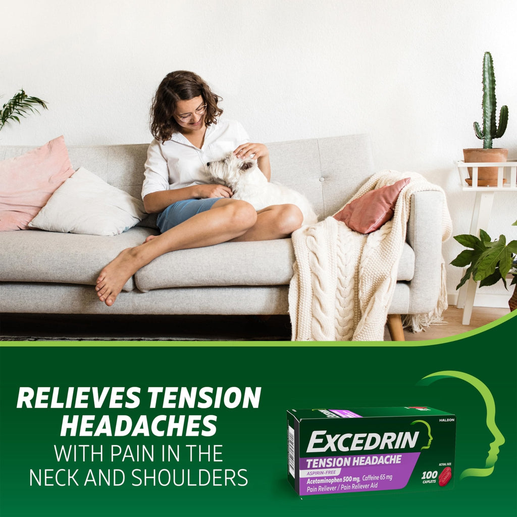 Excedrin Tension Headache Relief Caplets, Acetaminophen 500mg, Caffeine 65mg, Pain Reliever, Aspirin-Free, 100 Count - FENGGESTORE20