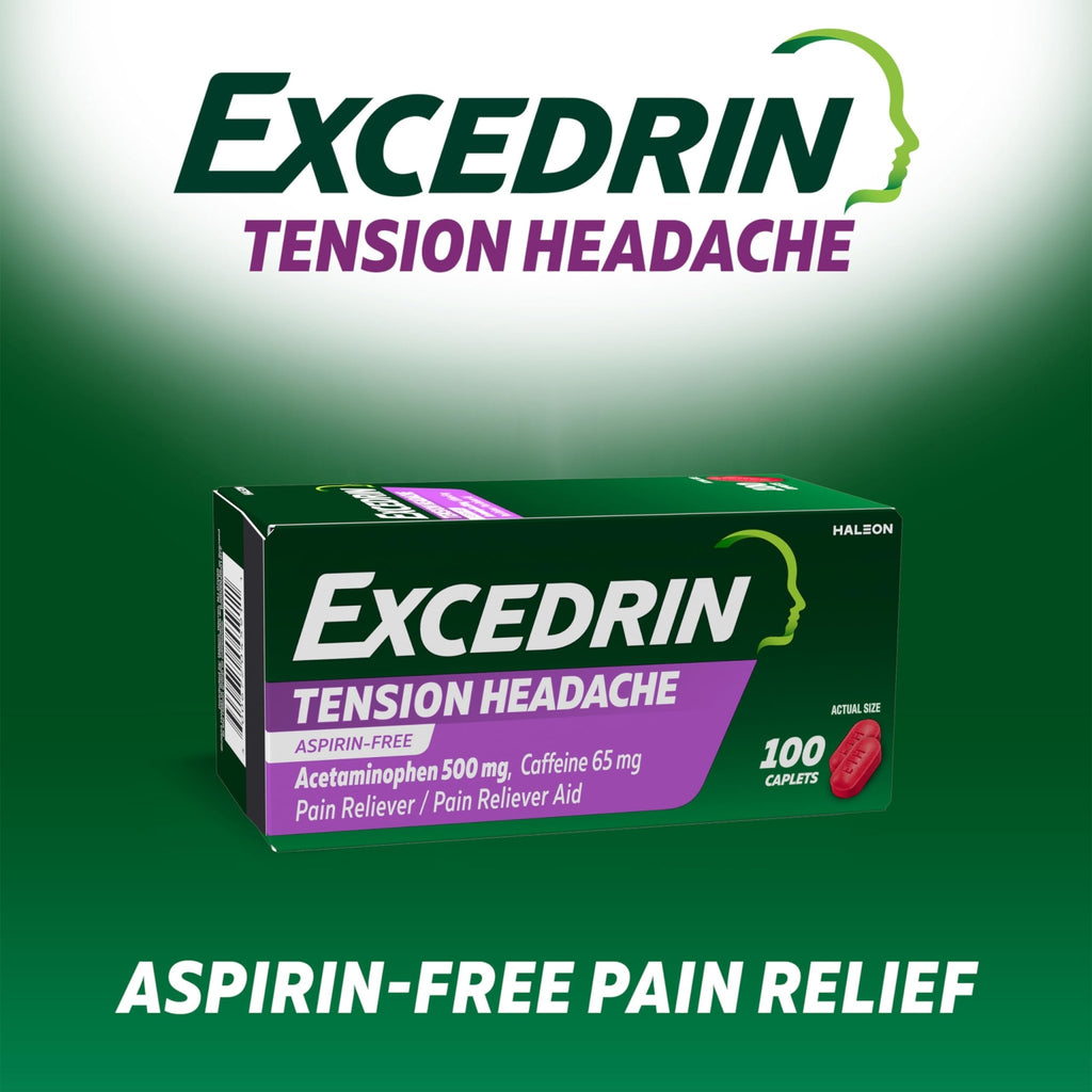 Excedrin Tension Headache Relief Caplets, Acetaminophen 500mg, Caffeine 65mg, Pain Reliever, Aspirin-Free, 100 Count - FENGGESTORE20