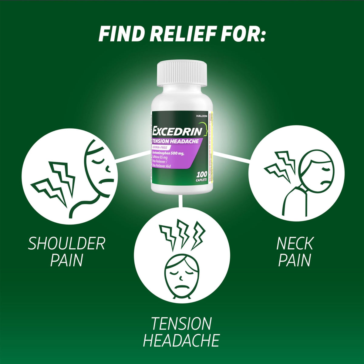 Excedrin Tension Headache Relief Caplets, Acetaminophen 500mg, Caffeine 65mg, Pain Reliever, Aspirin-Free, 100 Count - FENGGESTORE20