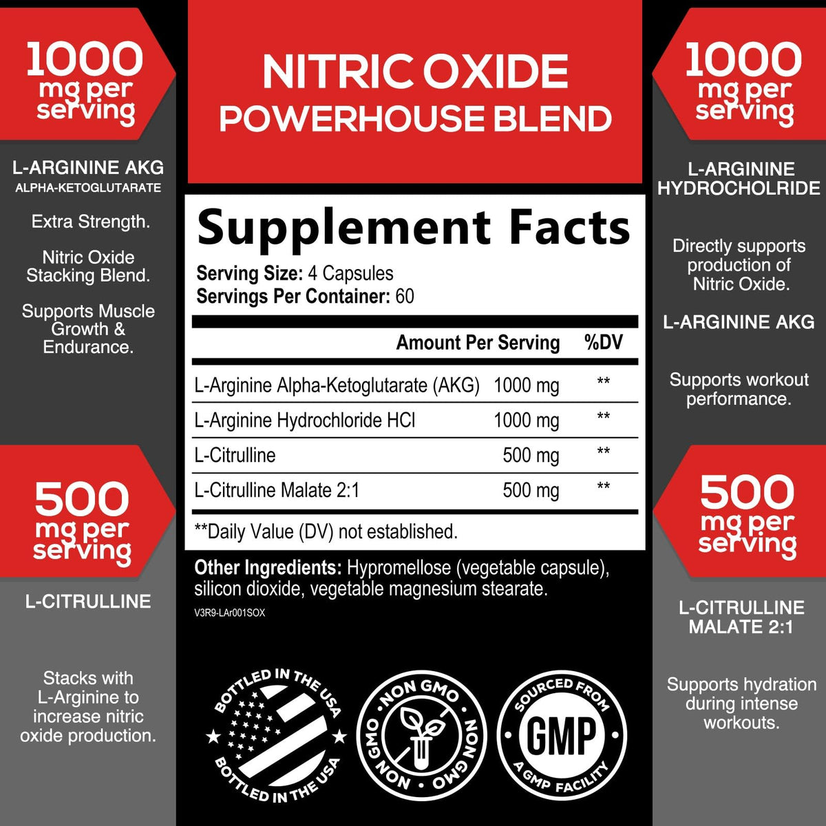 Extra Strength Nitric Oxide Booster - 3X Strength L-Arginine AKG & Citrulline Malate - Men & Women Premium Pre Workout Nitric Booster - Natural Energy & Muscle Support - FENGGESTORE20