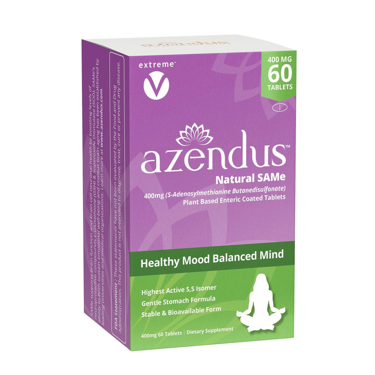extreme V Azendus SAM-e Mood Support 400mg, 60 Count, Same Butanedisulfonate Fiber Enteric Coated Tablets - FENGGESTORE20