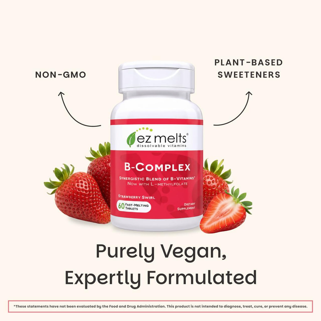 EZ Melts Dissolvable B-Complex - Vitamin B Complex - Provides Energy Metabolism & Heart Health Support - with Methylated B12 & Folate - Non-GMO & Vegan - FENGGESTORE20