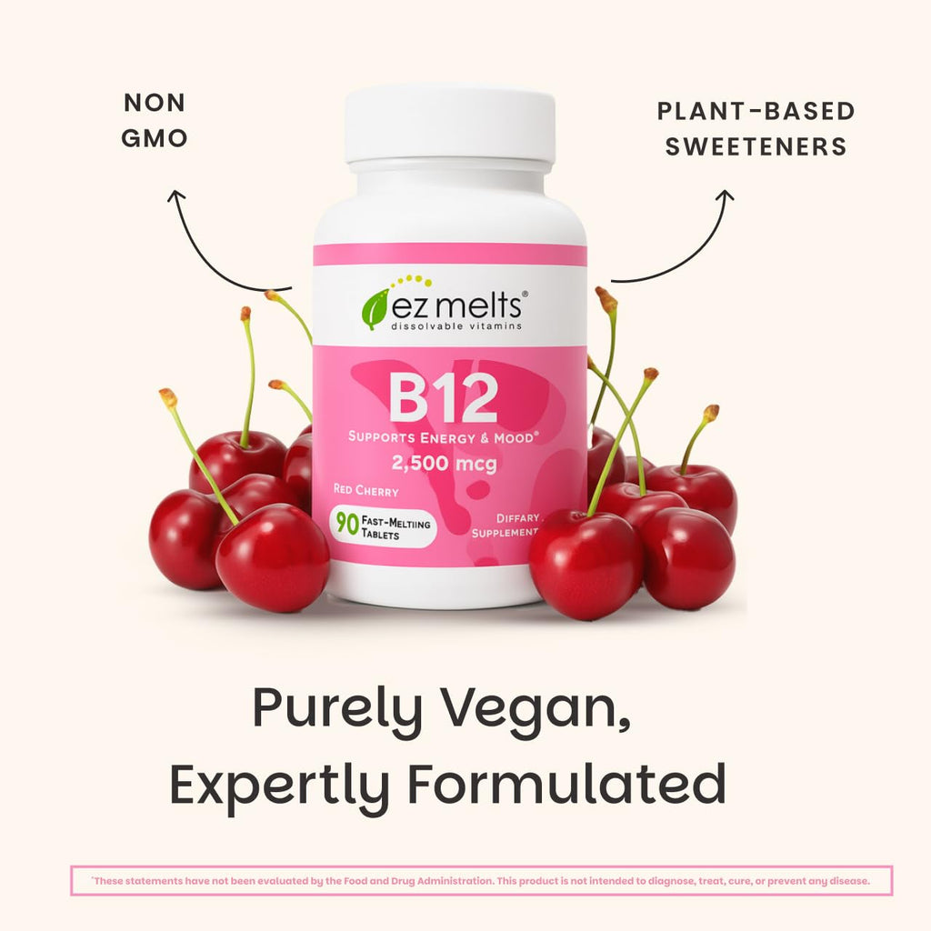 EZ Melts Dissolvable B12 2,500 mcg - Vitamin B12 for Energy & Immune Support - Non-GMO, Vegan & Gluten-Free - FENGGESTORE20