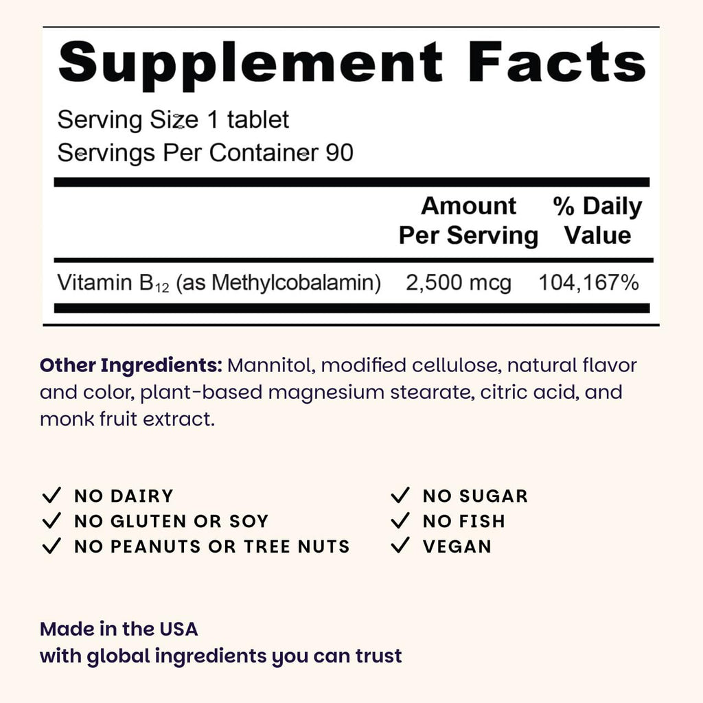 EZ Melts Dissolvable B12 2,500 mcg - Vitamin B12 for Energy & Immune Support - Non-GMO, Vegan & Gluten-Free - FENGGESTORE20