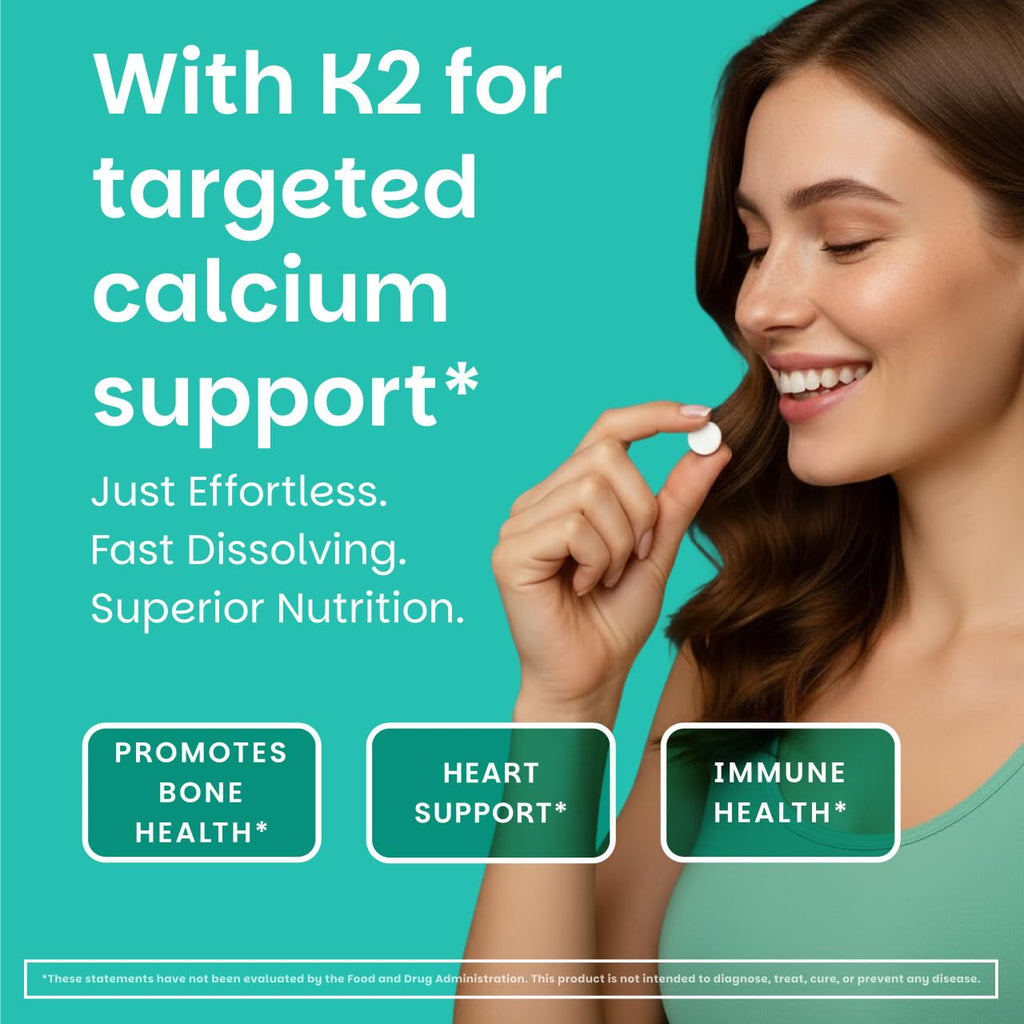 EZ Melts Dissolvable Vegan Vitamin D3 + K2 5,000 IU - Bone & Heart Health Support - Immune Function Support - No Artificial Flavors - Non-GMO - Green Apple - FENGGESTORE20