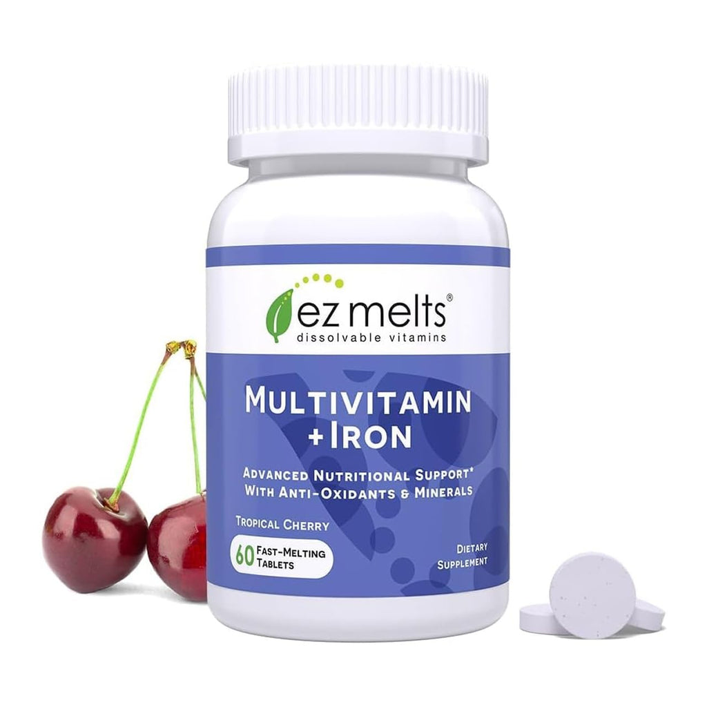 EZ Melts Multivitamin + Iron - Daily Multivitamin for Women & Men - Supports Healthy Energy Levels & Antioxidant Protection - Non-GMO & Vegan - Tropical Cherry - FENGGESTORE20