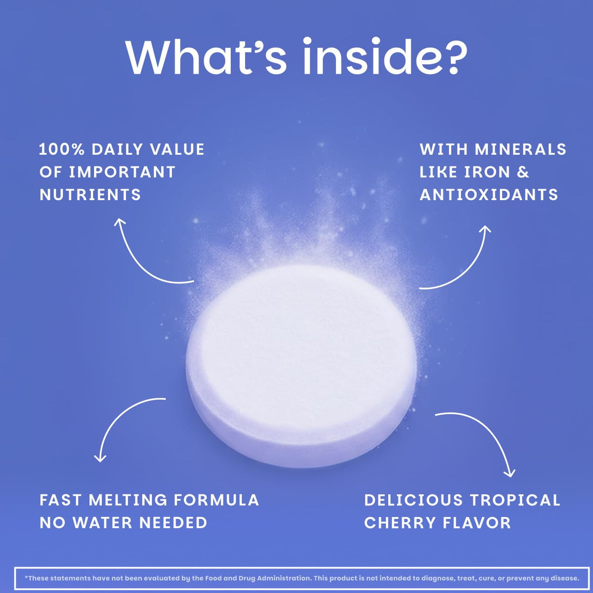 EZ Melts Multivitamin + Iron - Daily Multivitamin for Women & Men - Supports Healthy Energy Levels & Antioxidant Protection - Non-GMO & Vegan - Tropical Cherry - FENGGESTORE20